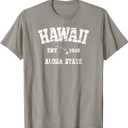 Hawaiian Aloha State Graphic Vintage Hawaiian Islands T-Shirt (Small, Slate Grey)