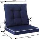 Outdoor Patio Chair Cushions Set of 2, Water Resistant Square Seat/Back Cushions with Ties, All Weather 36"x20" Seating Cushions for Outdoor Furniture, 20x36inch Seat+Back