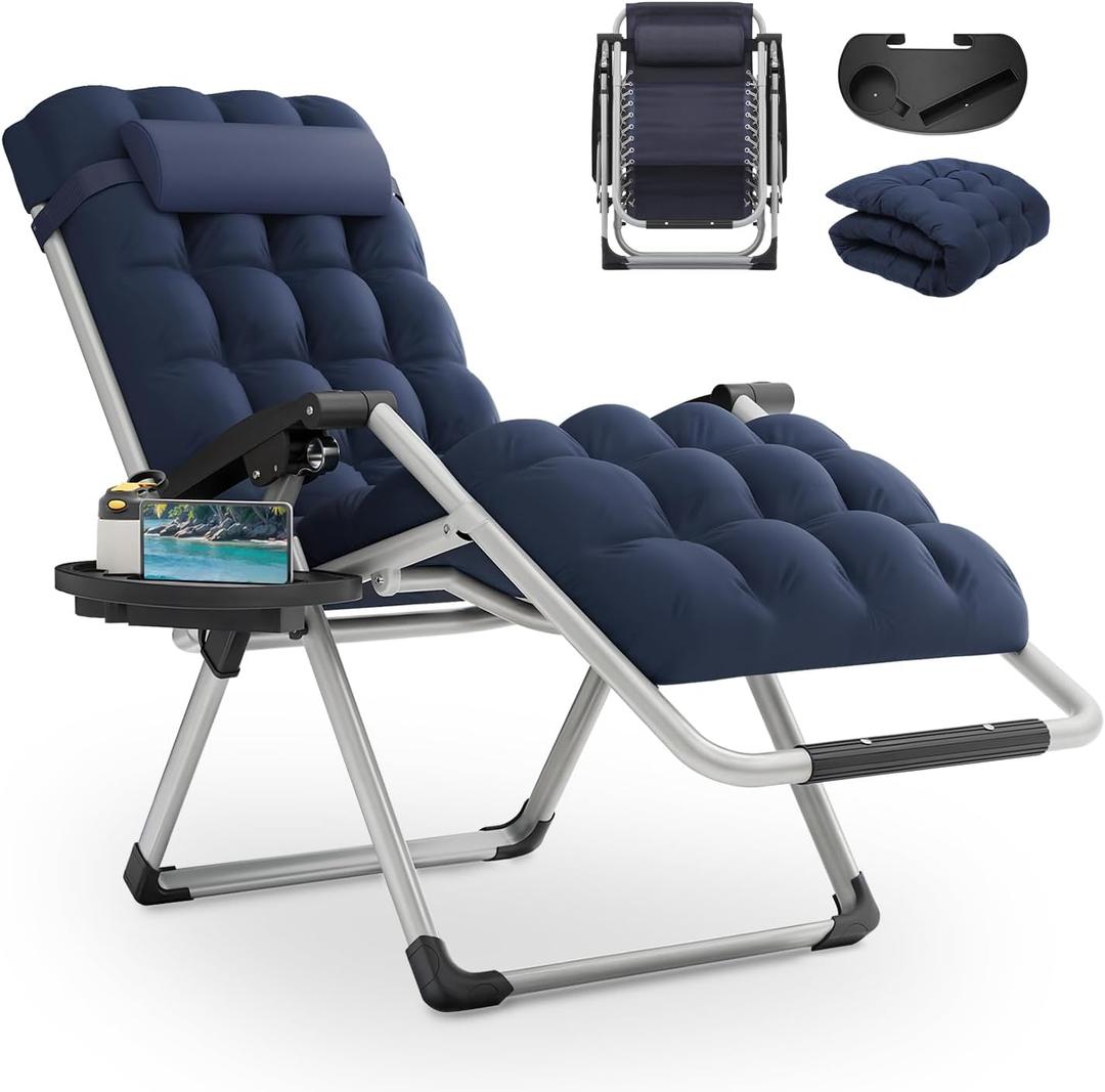 Athena Collection Zero Gravity Outdoor Lounge Chair with Removable Cushion, 25" Width Pool Lounge Lawn Chair Reclining with Cup Holder, Outdoor Chaise for Beach Patio Backyard Outside, Blue