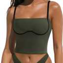 OMKAGI Womens Workout Tank Tops Adjustable Strap Longline Sports Bra Padded Sleeveless Top (Large, Dark Green)