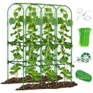 Cucumber Trellis for Raised Bed, 5.5  4.2ft U-Shape Garden Trellis for Climbing Plants Outdoor with Climbing Net and Plant Clips, Vertical Metal Cucumber Plant Support for Vegetables, Green Beans