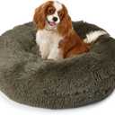 Calming Donut Dogs Beds for Small Dogs Washable, 23inch Plush Round Pet Bed for Cozy Sleep, Fluffy Faux Fur Large Cat Bed, Fits up to 25 lbs Pets, Army Green