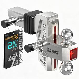 Adjustable Trailer Hitch Fits 2.5" Receiver 7 Drop/Rise, Aluminum
Anti-Rattle,Patented Design,Anti-Theft For Shank&Ball mount,GTW 18,500Lbs