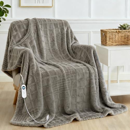 Heated Blanket Electric Throw, 50"X60" Heating Blanket Waffle with 12 Heat Levels, Fast Heating Blanket with 1-12H Timer, Overheat Protection with ETL & FCC for Bed Home Office Sofa (Light Gray）