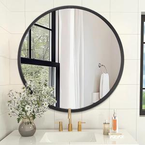 AOAOPQ Black Round Mirror for Wall Small Round for Bathroom Entryway Living Room Hallway Matte Tempered Glass Frame Mirrors Anti Rust Hangs Tempered Glass for Bedroom Entry Dining Room