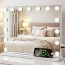 Hollywood Vanity Mirror with Lights, 22.1"x18.1" Hollywood Mirror with 10X Magnification, 15 Dimmable LED Bulbs & 3 Color Lighting Modes Desk Wall-Mounted Makeup Vanity Mirror