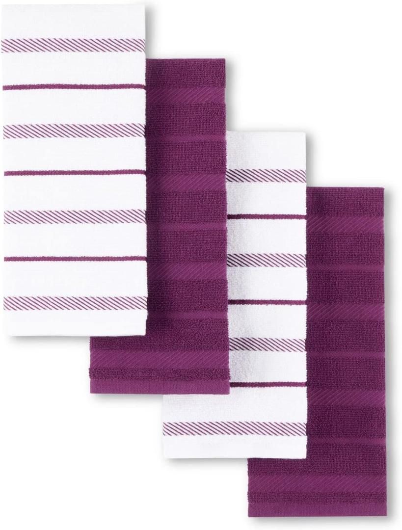 KitchenAid Albany Kitchen Towel 4-Pack Set, Beet/White, 16"x26"
