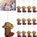 Teenyyou 12 Pcs Cowboy Boots Table Number Holders Wooden Photo Balloon Place Card Holders Cute Cowboy Picture Number Sign Stands for Western Party Birthday Wedding Party Event(Brown)