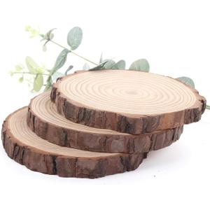 Natural Pine Wood Slabs Untreated 6-7 inches Diameter x 3/5" Thick Large 3 Pieces Solid Wood Slices for Weddings, Table Centerpieces, DIY Projects or Decoration