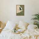 Japanese Crane Wall Art, Vintage Japan Bird Wall Decor Painting Rustic Green Flying Crane Poster Canvas Prints Picture for Bedroom Living Room Farmhouse 16x24 inch Wood Framed