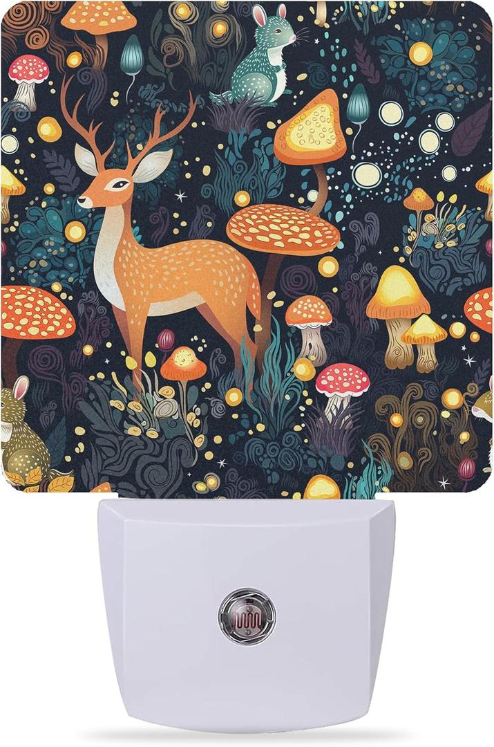 Night Lights Plug into Wall Fantasy Forest Mushrooms Deer Night Lights Dusk to Dawn Sensor Led Lamp for Women Men,Led Lights for Stairway/Hallway/Bedroom,0.5W