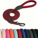 Rope Dog Leash, |Comfortable Leather Handle, Resistant to Dirt and bite | Strong Nylon Pet Lead for Small, Medium, Large Dogs (Red, 5 FEET)