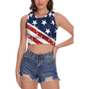 TMSD Women's 4th of July Sexy American Flag Memorial Day Independence Day Crop Tank Tops, Size: M