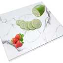 JAMBALAY Tempered Glass Cutting Board for Kitchen 12"x 16" White Glass Cutting Board with Design, Marble Chopping Board with Non-Slip Foot, Heat & Shatter Resistant, Dishwasher Safe