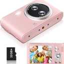 Digital Camera, 48MP FHD 1080P Point and Shoot Camera with 16x Zoom, Anti Shake Autofocus Compact Camera with 32GB Card for Kids, Beginners, Teens, Pink