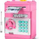 Piggy Bank for Boys Girls, Vcertcpl ATM Coin Bank Money Saving Box with Password, Kids Safe Money Jar with Auto Grab Bill Slot, Birthday Gifts Toys Bank for 6 7 8 9 10 11 12 Year Old Girls Boys (Large, Pink)