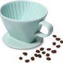 Pour Over Ceramic - Coffee Dripper Ceramic Coffee Maker with 3 Holes Flat Bottom, Porcelain Slow Filter Cone for Travel, Camping, Office, Home, Coffee Maker Brew (Green)