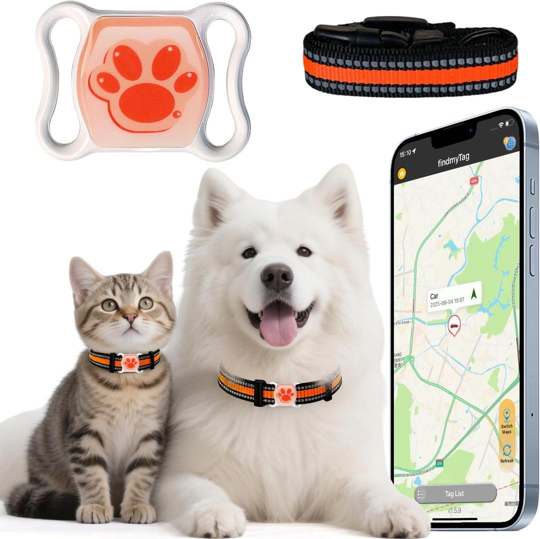 Pet GPS Tracker for Dogs & Cats - No Monthly Fee/Subscription, Free Pet Collar Included | Waterproof, Anti-Lost, Real-Time Tracking Collar | 365-Day Long Battery Life | Compatible with iOS & Android