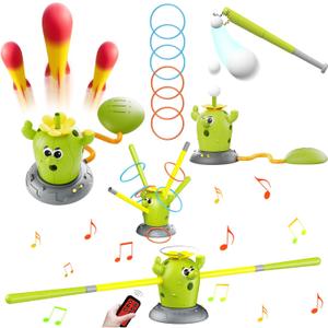 Cactus 4-in-1 Musical Jumping Toys Set with Ring Toss, Stomping Rocket Launcher and Baseball Game, Fun Indoor and Outdoor Toys for Active Play Sports Toy for Kids Ages 3 4 5 6 7 8+ Boys & Girls.