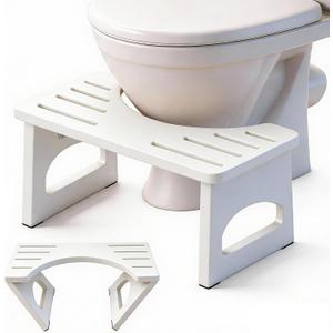 JACNITAD Foldable Toilet Stool, 7 Inch Poop Stool for Bathroom, Bamboo Toilet Stool Squat Adult, Collapsible Squatting Potty Stool with Non-Slip Strip - Improve Squatting Posture and Comfort, White