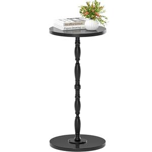 Homedawn Round Side Table, Drink Table for Small Spaces, Vintage Accent Side Table, Pedestal End Tables for Bedroom, Living Room, Sofa Couch and Corners, Black