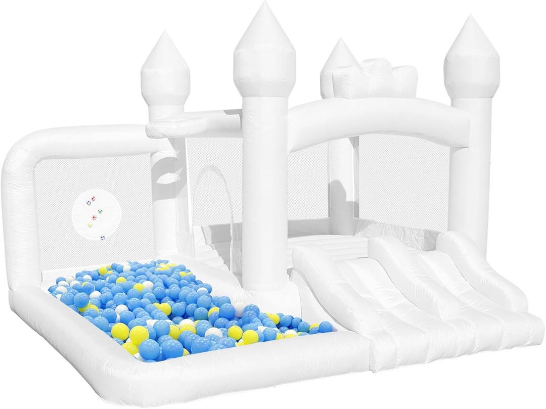 White Bounce House, Indoor Bouncy House for Kids 2-6 with Slide, Toddler Bouncy Castle Blower Included, 11ft L x 9.7ft W x 8ft H, inflables para nios, Jump House for Parties