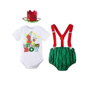 MOMMY'S NEW MAN Toddler Baby Boys First Birthday Melon Birthday Outfit Romper Top + Shorts + Suspenders Photo Shoot Clothes 18-24M