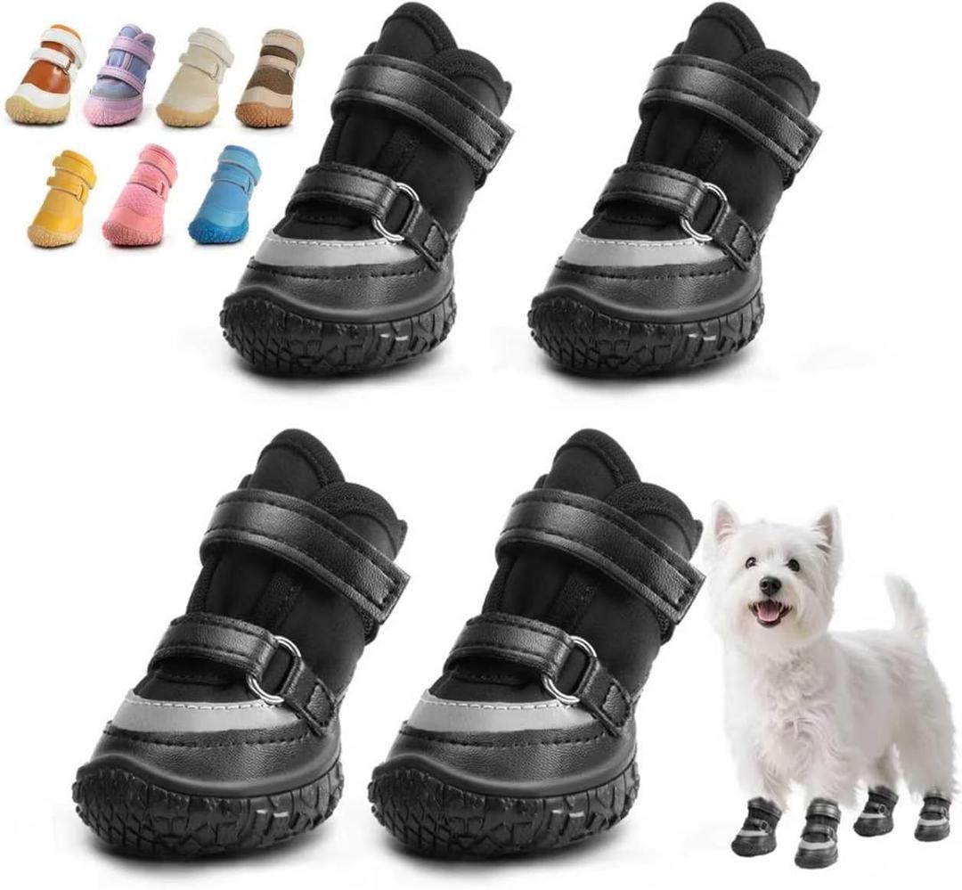Dog Shoes for Small Dogs, Breathable Dog Boots Paw Protector for Hot Pavement Winter Snow, Dog Booties with Reflective Strips Rugged Anti-Slip Sole for Hardwood Floors Walking Black, Size 3 (Width 1.49 inch) for 11.0-16.5 lbs