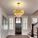 Gold Crystal Chandelier 3-Tier Dining Room Chandelier Light fixtures Modern Chandeliers for Dining Room Small Pendant Light Fixture for Living Room Foyer Kitchen Island Entryway Round 5 Light W15.7