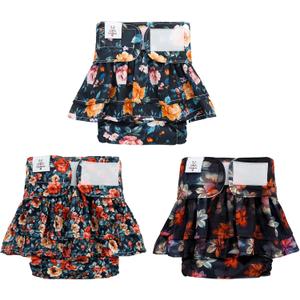 CuteBone Female Dog Diapers with Skirts 3 Pack Reusable Puppy Dresses Pants for Heat Cycle Period QBD21S, S