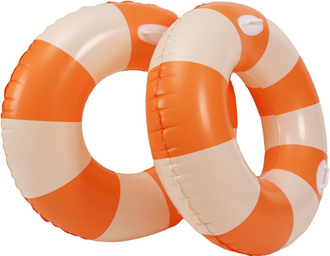 2PCS XL Striped Beach Inflatable 45" Pool Floats for Adult Bachelorette Swim Ring Pool Floaties with Handle Inflatable Swimming Pool Raft Party Water Summer Float Party Supplies