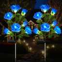 DWH 2 Pack Solar Garden Lights Outdoor, 7-Flower Rose LED Stake Light for Yard Patio Pathway Lawn Fence Cemetery, Blue
