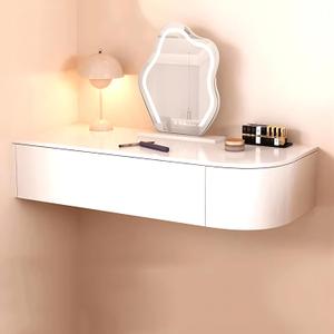 Floating Vanity Makeup Table, Wall Mounted Desk with Drawer, Modern Multi-Purpose Dressing Table, Bedside End Tables, Large Capacity Storage Shelves for Bedroom Hairdressers (31x16x6IN)