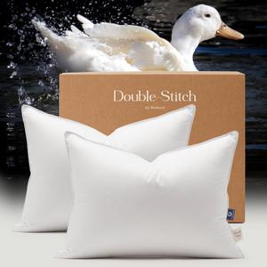 Double Stitch Luxury US White Down Pillow - Made in Canada, 400 Thread Count 100% Cotton Shell, Soft 3-Chamber Sleeping Bed Pillows, 700 Fill Power, Medium, King, 2 Pack (20" x 36")