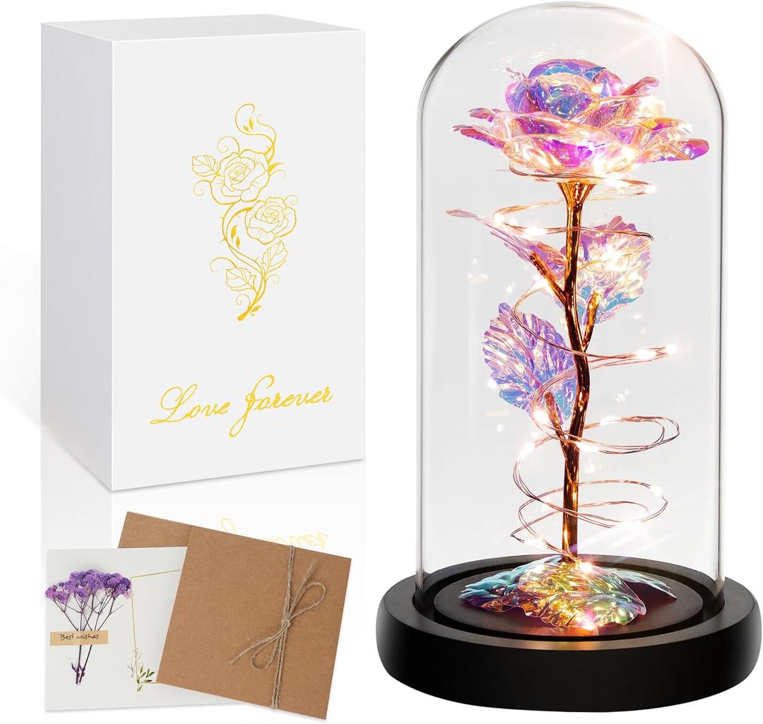 Childom Mothers Day Flowers Gifts for Mom from Daughter Son,Birthday Gifts for Women,Mom Presents for Her,Colorful Rainbow Light Up Rose in A Glass Dome Grandma Presents for Her Wife Girls Valentines