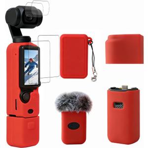 Case for DJI Osmo Pocket 3/Xtra Muse Camera, Soft Silicone Protective Case, Anti-Scratch, Slim Fit Skin with mic Cover and Screen Protector Accessories for Osmo Pocket 3/Xtra Muse (Red)