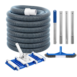 Innconee 4 Pcs Swimming Pool Cleaning Kit Including Pool Vacuum Head with 1-1/2" x 30 ft Hoses Flexible Head with Bristles Wheel and Pole 14 '' Cleaning Brush for Inground Above Ground Cleaner