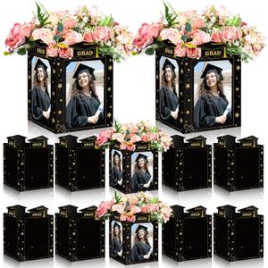 Spiareal 6 Pcs Graduation Photo Centerpieces for Table Class of 2026 Graduation Decorations 6 Inch Picture Display Frame Hollow Picture Props Box for 2026 Congrats Grad Party Favors(Black)