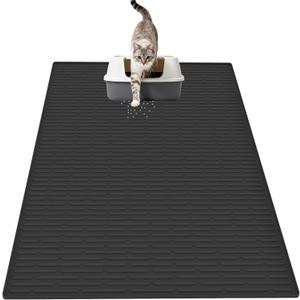 XXL Silicone Cat Litter Mat, 40"x30"(100cmx75cm) Extra Litter Box Mat for Floors, Non-Slip Litter Trapping Mat to Prevent Tracking, Easy to Clean Kitty Litter Catcher Mat, Durable, Black