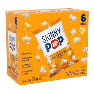 SkinnyPop Popcorn, White Cheddar, Whole Grain, Dairy-Free Snack, 0.65oz (6 Boxes, 6 Bags per Box)