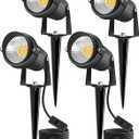 Landscape Lighting Outdoor IP66 Waterproof, 12W 3000K 1400LM LED Landscape Lights Spotlight, Plug in Garden Spot Lights with 6.6FT Cord and On/OFF Switch for Yard, Pathway, Plant, Tree, Flag, 4 Pack (3000K Warm White)