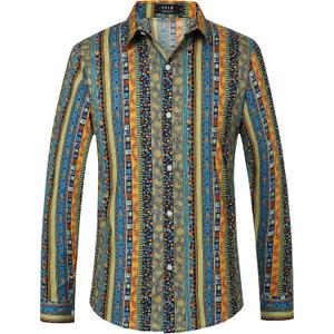 SSLR Shirt, Men's Sunshine Plaid Shirt, Long Sleeve, Button Down, Casual, Beach, Summer, Size (Medium, Blue Yellow)