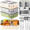 3 Pack Stainless Steel Lunch Box for Kids 25oz 3 Compartment Leak-proof Metal Bento Box with Lid Fork Spoon Meal Prep Snack Container for Adults Office Outdoor Gym, Dishwasher Safe