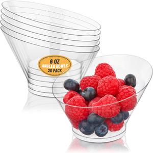 20 Pack 6 oz Angled Plastic Bowls, Small Candy Bowls Disposable Serving Bowls for Dessert, Appetizer, Fruit, Ice Cream, Snack