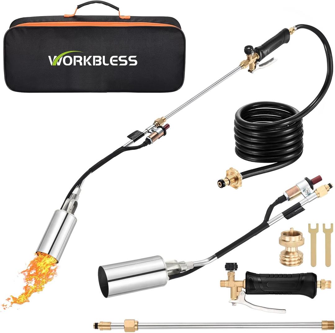 Propane Torch Weed Burner, High Output 1,800,000 BTU Flame Thrower Kit with 10FT Hose Self Lighter, Upgraded Blow Torches for Weeds Burning, Snow Melting, and Outdoor Cooking