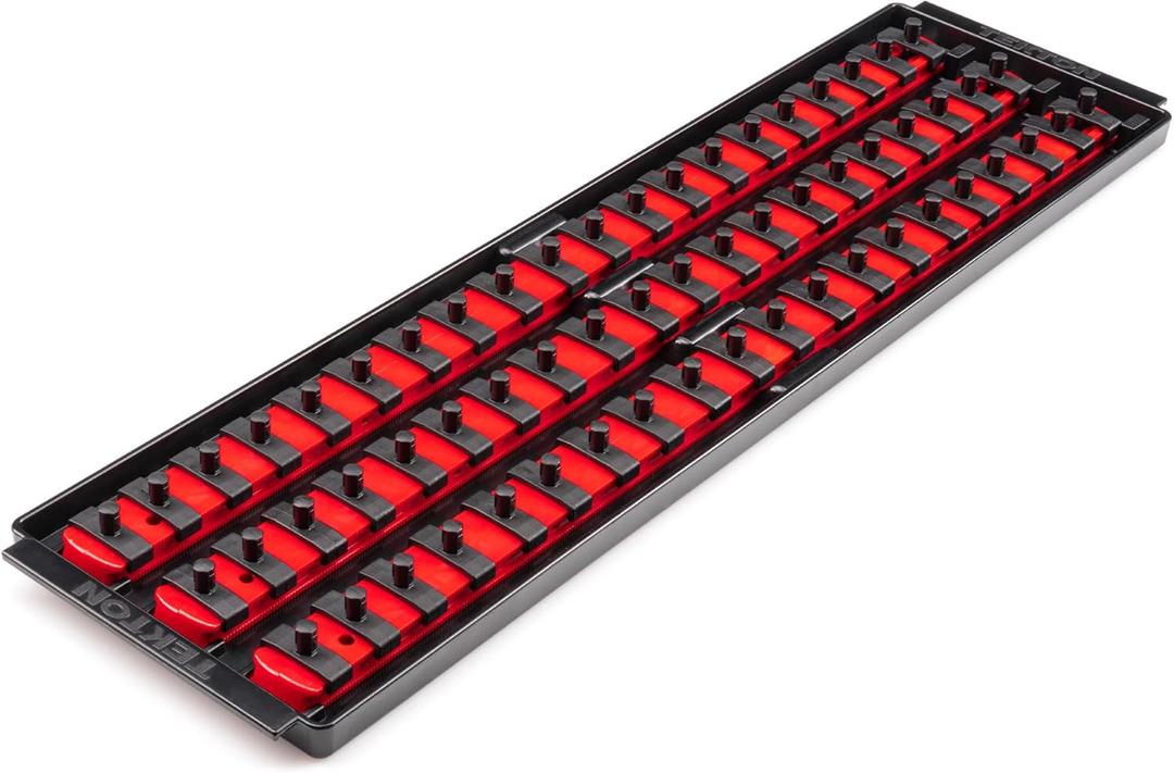 TEKTON 1/4 Inch Drive 3-Rail Socket Organizer Set, Red (60-Tool) | OST07160 | Made in USA