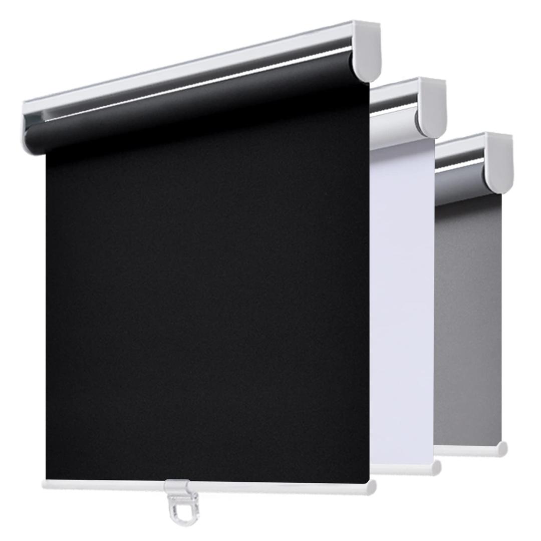 AOSKY Cordless Roller Shades Blackout Blinds for Windows Room Darkening Rolled Up Shades with Spring System, UV Protection Window Shades Door Blinds for Home and Office (28.5" W x 72" H, Black)