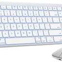 SABLUTE Bluetooth Keyboard and Mouse for Mac  7-Color Backlit, Multi-Device, Rechargeable, Full-Size Wireless Keyboard Mouse Combo with Quiet Scissor-Switch Keys & Tilt Legs for Mac (Silver White)