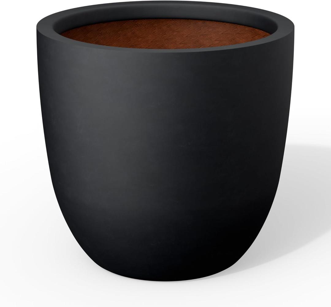 Kante 18 Inch Round Concrete Planter, Large Outdoor Indoor Plant Pot with Drainage, Smooth Black Finish with Painted Interior, for Flowers, Trees, Shrubs