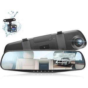 Car Dash Cam Backup Rearview Mirror Camera, 4.3" Full HD 1080P Smart Rearview Mirror Camera for Cars, Trucks, SUV, Dual Cameras, Built-in G-Sensor, Parking Assistance & Loop Record Support